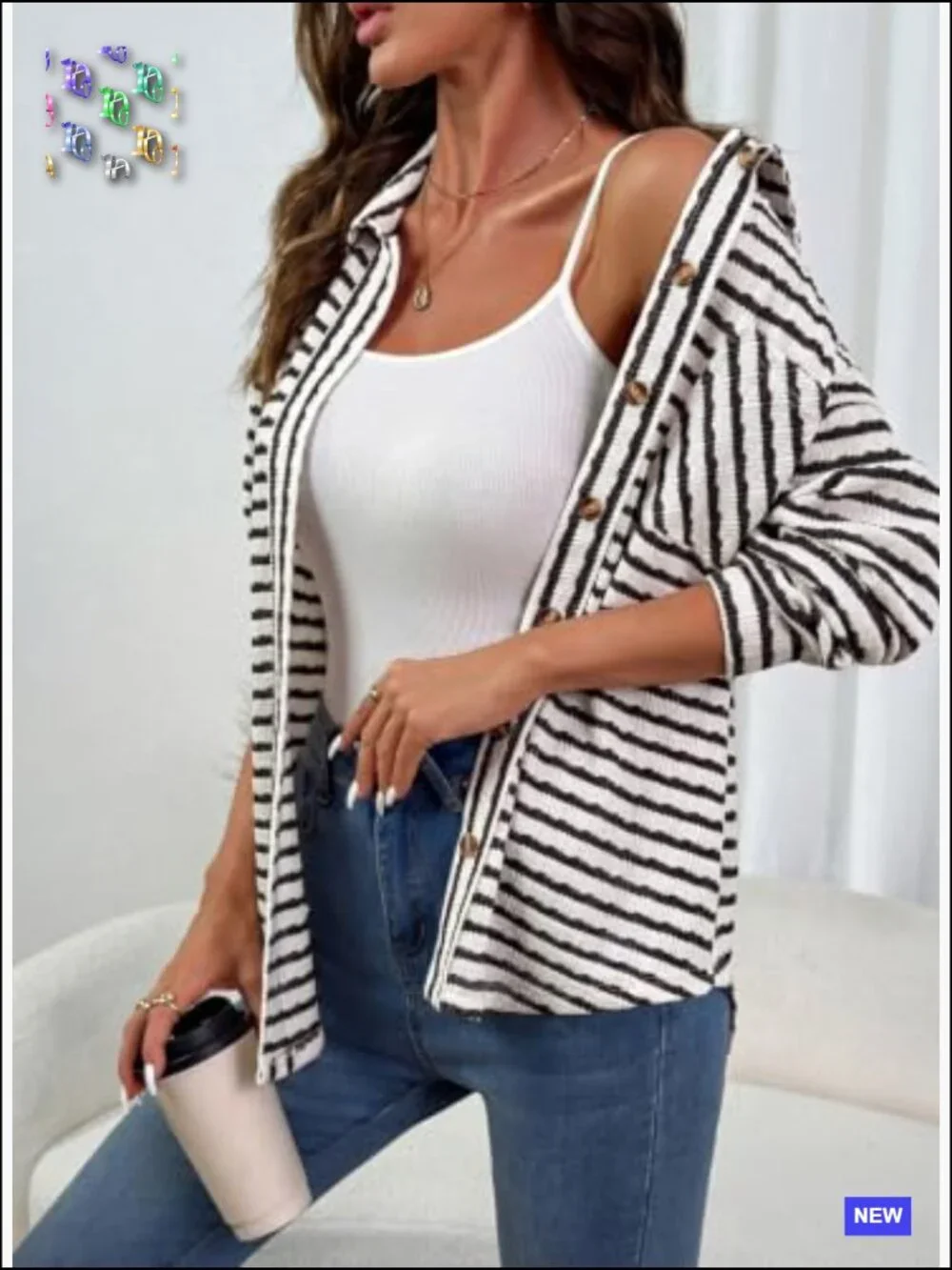 Casual Oversized Striped Shacket Jacket Long Sleeve Button Down Fall Coat - Picture 5 of 7